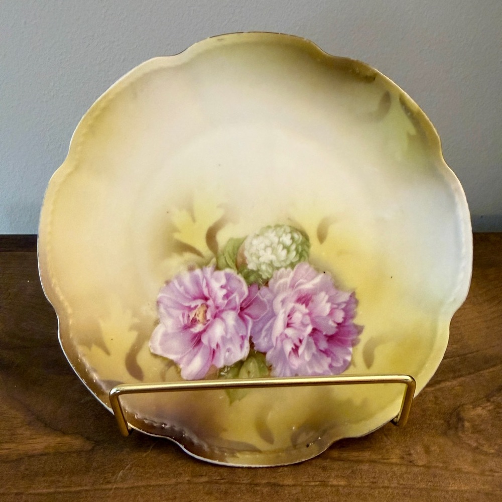 Vintage RS Germany Porcelain Plate Hand-Painted Floral Design With Gold Trim, 6”
